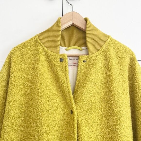Free People We the Free Stone Cold Circle Cape Mustard Yellow Boucle Pancho - Picture 3 of 16